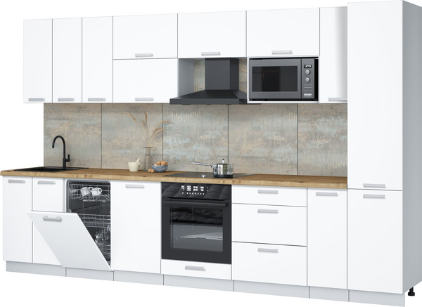 Изображение товара Кухонный гарнитур Интерлиния Мила Лайт 3.4-ПМ4  (белый платинум/белый платинум/дуб бунратти)