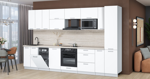 Изображение товара Кухонный гарнитур Интерлиния Мила Лайт 3.4-ПМ4 (белый платинум/белый платинум/травертин серый)