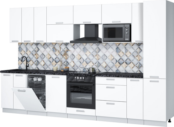 Изображение товара Кухонный гарнитур Интерлиния Мила Лайт 3.4-ПМ4  (белый платинум/белый платинум/кастилло темный)