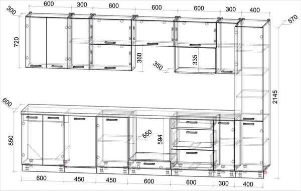 Изображение товара Кухонный гарнитур Интерлиния Мила Лайт 3.4-ПМ4  (белый платинум/белый платинум/кастилло темный)