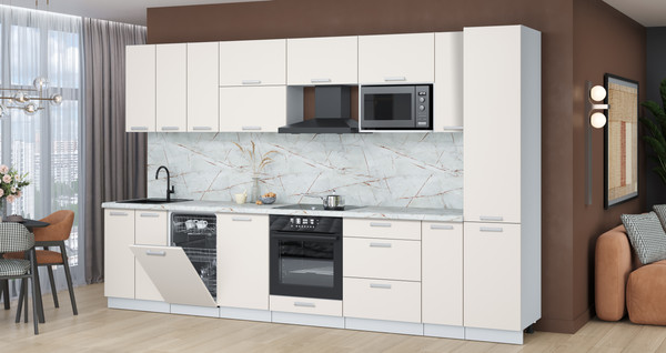 Изображение товара Кухонный гарнитур Интерлиния Мила Лайт 3.4-ПМ4  (персидский жемчуг/персидский жемчуг/серый каспий)