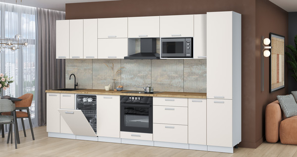 Изображение товара Кухонный гарнитур Интерлиния Мила Лайт 3.4-ПМ4  (персидский жемчуг/персидский жемчуг/дуб бунратти)