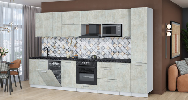 Изображение товара Кухонный гарнитур Интерлиния Мила Лайт 3.4-ПМ4 (бетон лайт/бетон лайт/кастилло темный)