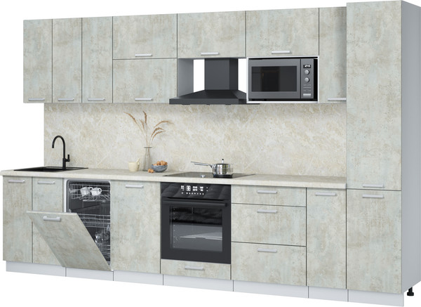 Изображение товара Кухонный гарнитур Интерлиния Мила Лайт 3.4-ПМ4 (бетон лайт/бетон лайт/опал светлый)