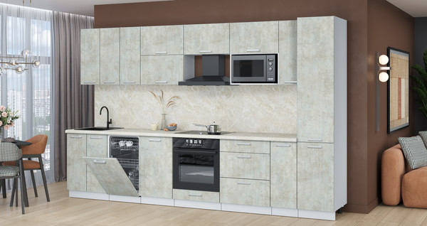 Изображение товара Кухонный гарнитур Интерлиния Мила Лайт 3.4-ПМ4 (бетон лайт/бетон лайт/опал светлый)