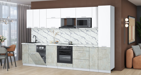 Изображение товара Кухонный гарнитур Интерлиния Мила Лайт 3.4-ПМ4 (белый платинум/бетон лайт/белый гранит)