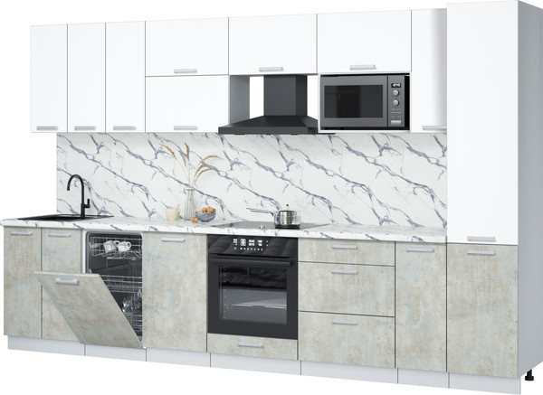 Изображение товара Кухонный гарнитур Интерлиния Мила Лайт 3.4-ПМ4 (белый платинум/бетон лайт/белый гранит)