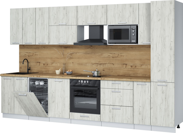 Изображение товара Кухонный гарнитур Интерлиния Мила Лайт 3.4-ПМ4  (дуб белый/дуб белый/дуб бунратти)