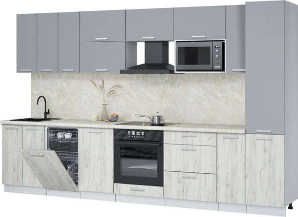 Изображение товара Кухонный гарнитур Интерлиния Мила Лайт 3.4-ПМ4 (серебро/дуб белый/опал светлый)