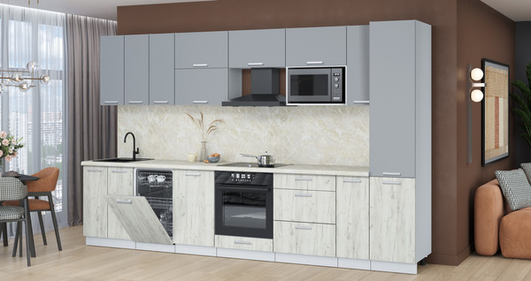 Изображение товара Кухонный гарнитур Интерлиния Мила Лайт 3.4-ПМ4 (серебро/дуб белый/опал светлый)