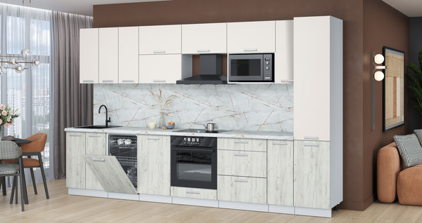 Изображение товара Кухонный гарнитур Интерлиния Мила Лайт 3.4-ПМ4  (персидский жемчуг/дуб белый/серый каспий)