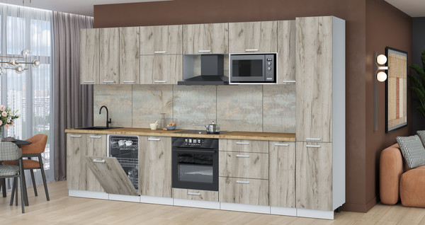 Изображение товара Кухонный гарнитур Интерлиния Мила Лайт 3.4-ПМ4 (дуб серый/дуб серый/дуб бунратти)