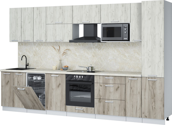 Изображение товара Кухонный гарнитур Интерлиния Мила Лайт 3.4-ПМ4 (дуб белый/дуб серый/опал светлый)