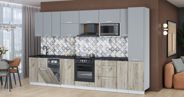 Изображение товара Кухонный гарнитур Интерлиния Мила Лайт 3.4-ПМ4 (серебро/дуб серый/кастилло темный)