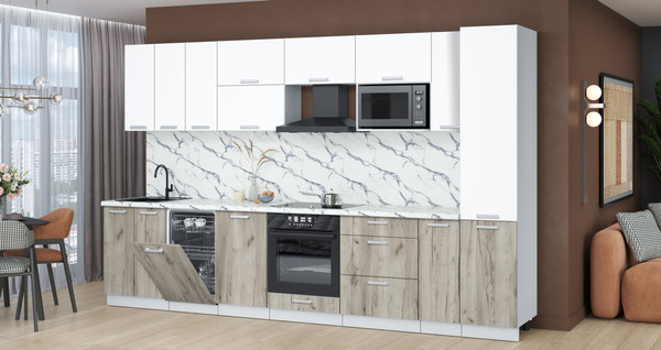 Изображение товара Кухонный гарнитур Интерлиния Мила Лайт 3.4-ПМ4 (белый платинум/дуб серый/белый гранит)