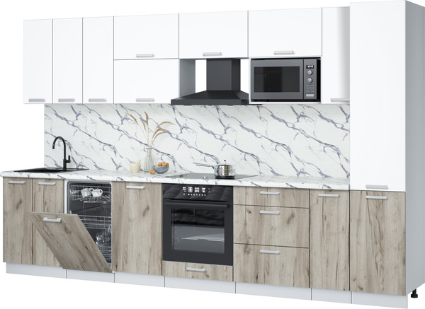 Изображение товара Кухонный гарнитур Интерлиния Мила Лайт 3.4-ПМ4 (белый платинум/дуб серый/белый гранит)