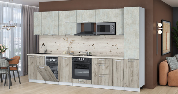 Изображение товара Кухонный гарнитур Интерлиния Мила Лайт 3.4-ПМ4  (бетон лайт/дуб серый/бискайская сосна)