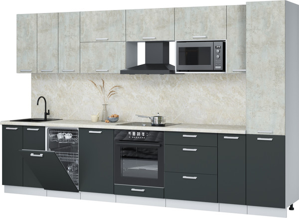 Изображение товара Кухонный гарнитур Интерлиния Мила Лайт 3.4-ПМ4 (бетон лайт/антрацит/опал светлый)