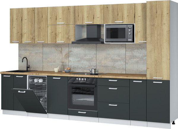 Изображение товара Кухонный гарнитур Интерлиния Мила Лайт 3.4-ПМ4 (дуб золотой/антрацит/дуб бунратти)