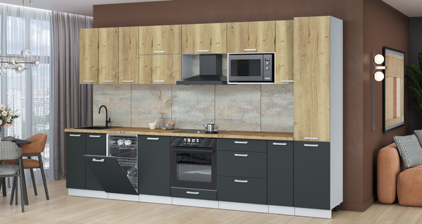 Изображение товара Кухонный гарнитур Интерлиния Мила Лайт 3.4-ПМ4 (дуб золотой/антрацит/дуб бунратти)