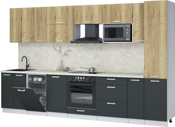 Изображение товара Кухонный гарнитур Интерлиния Мила Лайт 3.4-ПМ4 (дуб золотой/антрацит/опал светлый)