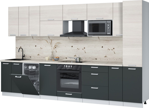 Изображение товара Кухонный гарнитур Интерлиния Мила Лайт 3.4-ПМ4 (вудлайн кремовый/антрацит/бискайская сосна)