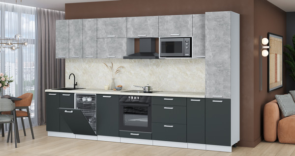 Изображение товара Кухонный гарнитур Интерлиния Мила Лайт 3.4-ПМ4 (бетон/антрацит/опал светлый)