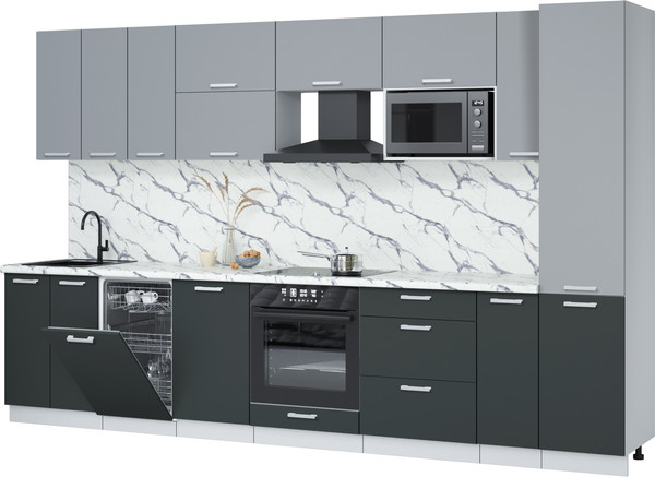 Изображение товара Кухонный гарнитур Интерлиния Мила Лайт 3.4-ПМ4  (серебро/антрацит/белый гранит)