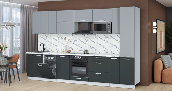 Изображение товара Кухонный гарнитур Интерлиния Мила Лайт 3.4-ПМ4  (серебро/антрацит/белый гранит)