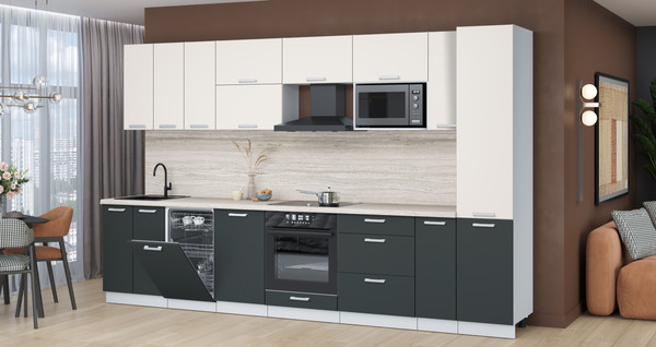 Изображение товара Кухонный гарнитур Интерлиния Мила Лайт 3.4-ПМ4 (персидский жемчуг/антрацит/травертин серый)