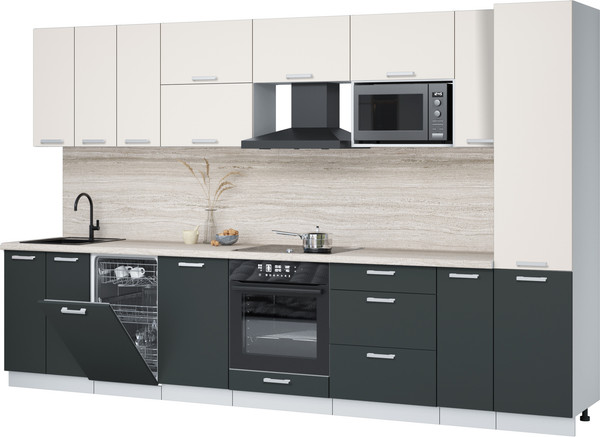 Изображение товара Кухонный гарнитур Интерлиния Мила Лайт 3.4-ПМ4 (персидский жемчуг/антрацит/травертин серый)