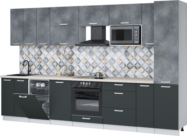 Изображение товара Кухонный гарнитур Интерлиния Мила Лайт 3.4-ПМ4 (бетон портленд/антрацит/травертин серый)