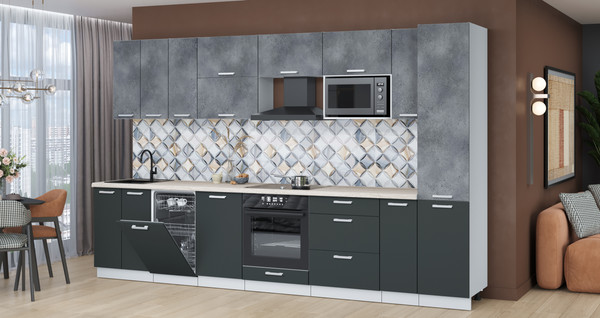 Изображение товара Кухонный гарнитур Интерлиния Мила Лайт 3.4-ПМ4 (бетон портленд/антрацит/травертин серый)