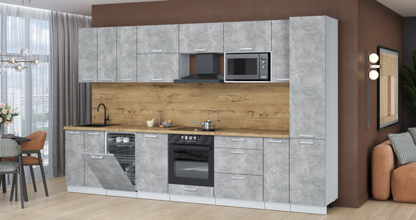 Изображение товара Кухонный гарнитур Интерлиния Мила Лайт 3.4-ПМ4  (бетон/бетон/дуб бунратти)