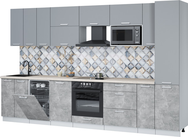 Изображение товара Кухонный гарнитур Интерлиния Мила Лайт 3.4-ПМ4 (серебро/бетон/травертин серый)