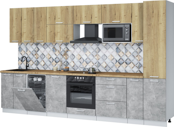 Изображение товара Кухонный гарнитур Интерлиния Мила Лайт 3.4-ПМ4 (дуб золотой/бетон/дуб бунратти)