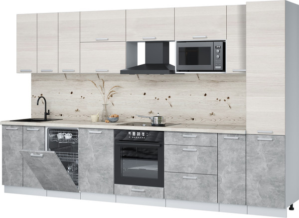 Изображение товара Кухонный гарнитур Интерлиния Мила Лайт 3.4-ПМ4  (вудлайн кремовый/бетон/бискайская сосна)