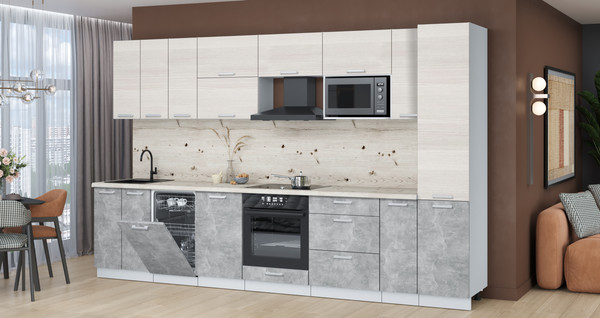 Изображение товара Кухонный гарнитур Интерлиния Мила Лайт 3.4-ПМ4  (вудлайн кремовый/бетон/бискайская сосна)