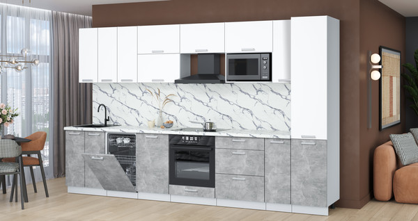 Изображение товара Кухонный гарнитур Интерлиния Мила Лайт 3.4-ПМ4 (белый платинум/бетон/белый гранит)