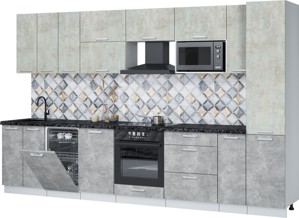 Изображение товара Кухонный гарнитур Интерлиния Мила Лайт 3.4-ПМ4 (бетон лайт/бетон/кастилло темный)