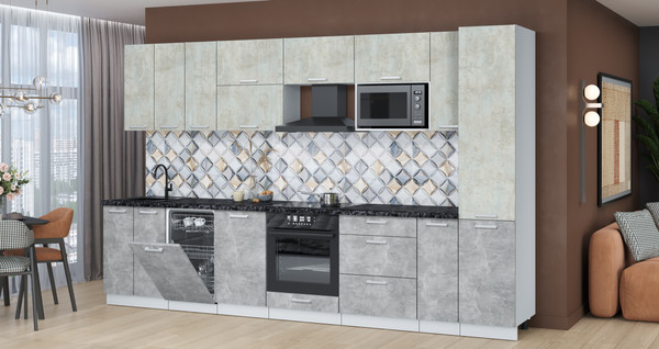 Изображение товара Кухонный гарнитур Интерлиния Мила Лайт 3.4-ПМ4 (бетон лайт/бетон/кастилло темный)