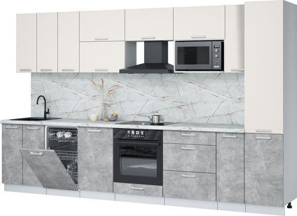 Изображение товара Кухонный гарнитур Интерлиния Мила Лайт 3.4-ПМ4  (персидский жемчуг/бетон/серый каспий)