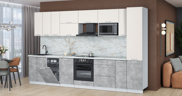 Изображение товара Кухонный гарнитур Интерлиния Мила Лайт 3.4-ПМ4  (персидский жемчуг/бетон/серый каспий)