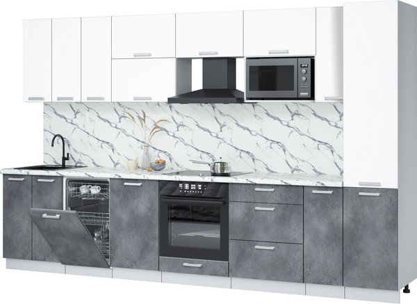 Изображение товара Кухонный гарнитур Интерлиния Мила Лайт 3.4-ПМ4 (белый платинум/бетон портленд/белый гранит)