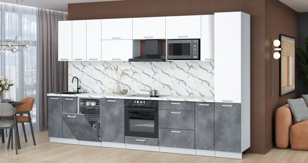 Изображение товара Кухонный гарнитур Интерлиния Мила Лайт 3.4-ПМ4 (белый платинум/бетон портленд/белый гранит)