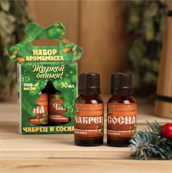 Изображение товара Набор эфирных масел Банная забава Жаркой баньки чебрец+сосна / 2482730 (2х15мл)