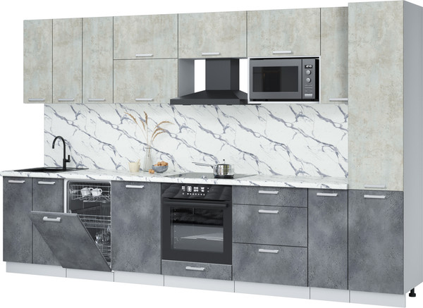 Изображение товара Кухонный гарнитур Интерлиния Мила Лайт 3.4-ПМ4 (бетон лайт/бетон портленд/белый гранит)