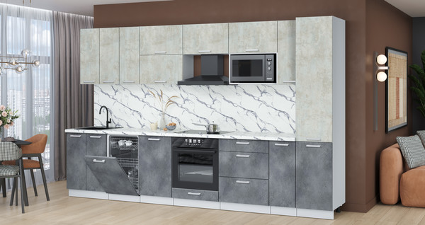 Изображение товара Кухонный гарнитур Интерлиния Мила Лайт 3.4-ПМ4 (бетон лайт/бетон портленд/белый гранит)