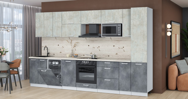 Изображение товара Кухонный гарнитур Интерлиния Мила Лайт 3.4-ПМ4 (бетон лайт/бетон портленд/бискайская сосна)