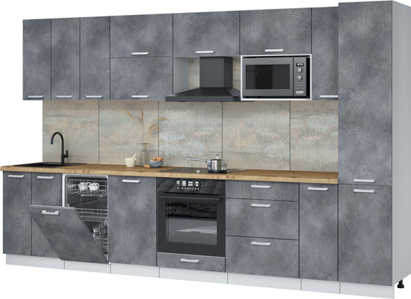 Изображение товара Кухонный гарнитур Интерлиния Мила Лайт 3.4-ПМ4 (бетон портленд/бетон портленд/дуб бунратти)